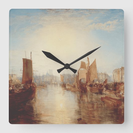 J.M.W. Turner: Harbor of Dieppe Romantic Fine Art スクエア壁時計 (正面)