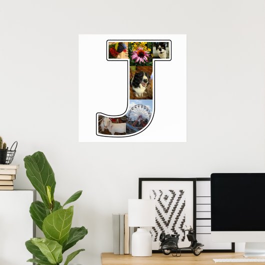 J Monogram独自の6枚のフォトコラージュをカスタム作成 ポスター (ホームオフィス)