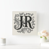 J.R Initials with Decor スクエア壁時計 (ホーム)