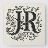 J.R Initials with Decor スクエア壁時計 (正面)