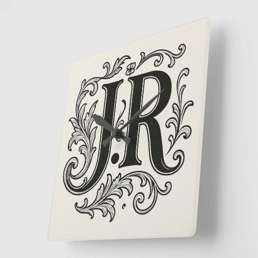 J.R Initials with Decor スクエア壁時計 (傾斜)