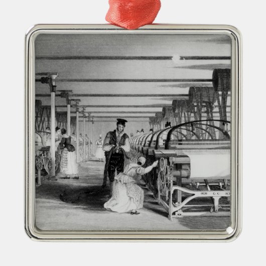 J. Tingleが刻む力織機の編むこと1835年 メタルオーナメント (正面)