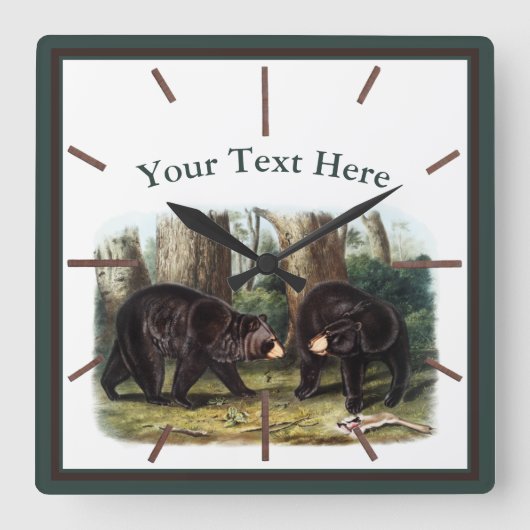 J.W.オードゥボン語 – ウルススアメリカヌス（黒熊） スクエア壁時計 (正面)