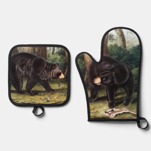J.W. Audubon - Ursus Americanus (Black Bear) 鍋つかみ&鍋敷きセット (正面)