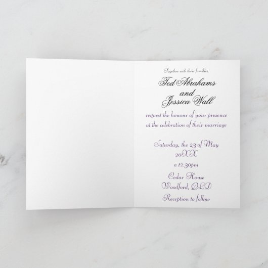 Jacaranda Wedding Invitation | Elegant Purple  カード (内部)