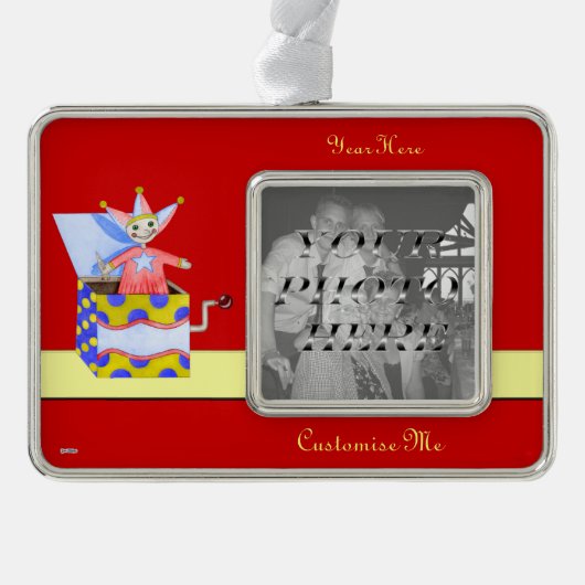 Jack-in-the-Box – おもちゃ伝統的（原色） シルバープレートフレームオーナメント (正面)