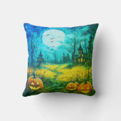 Jack-O'ランタンと不気味な家ムーンハロウィン クッション (裏面)