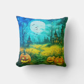 Jack-O'ランタンと不気味な家ムーンハロウィン クッション (正面)