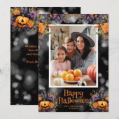 Jack-O'-Lanternフローラフォトハッピーハローウィンカード シーズンカード (正面/裏面)