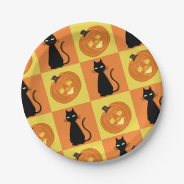 Jack-o’-lantern and cat paper plates. ペーパープレート