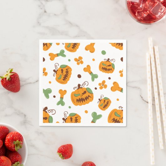 Jack-o-Lantern & Bones Spooky Halloween  スタンダードカクテルナプキン (インサイチュ)