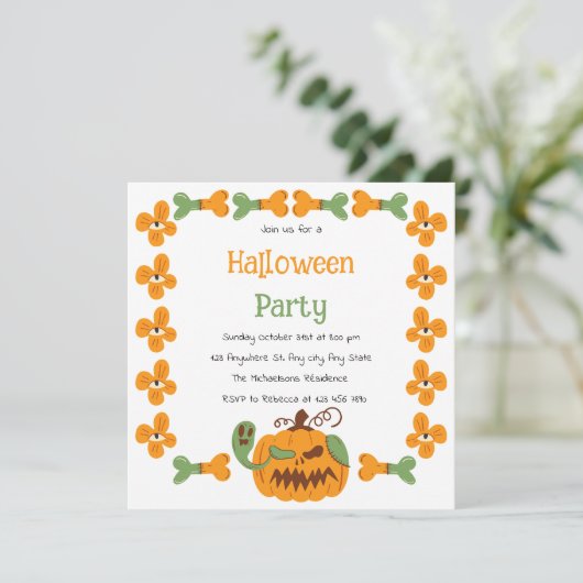 Jack-o'-Lantern & Bones Spooky Halloween Party  招待状 (スタンド正面)