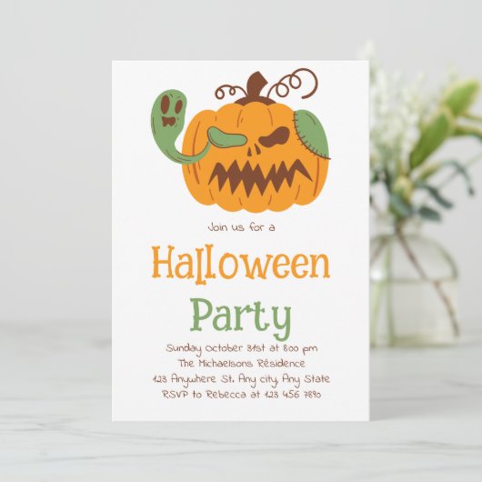 Jack-o'-Lantern & Bones Spooky Halloween Party  招待状 (スタンド正面)