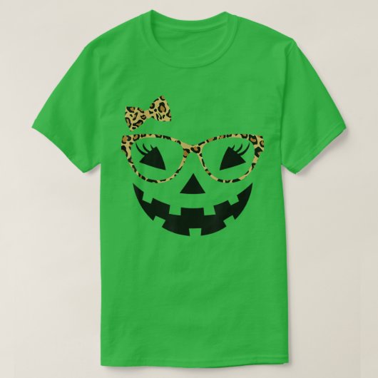 Jack O Lantern Face Leopard Glasses Halloween Pump Tシャツ (デザイン正面)