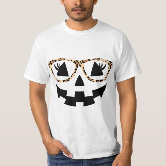 Jack O Lantern Face Pumpkin Hallowen Leopard Print Tシャツ (正面)