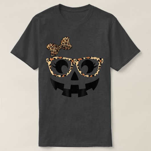Jack O Lantern Face Pumpkin Hallowen Leopard Print Tシャツ (デザイン正面)