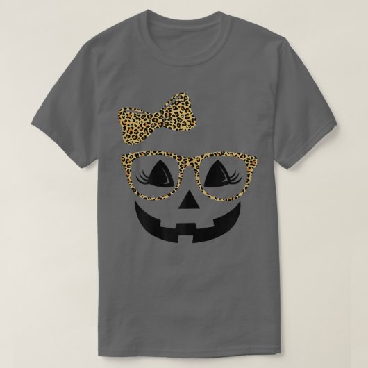 Jack O Lantern Face Pumpkin Hallowen Leopard Print Tシャツ (デザイン正面)