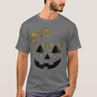 Jack O Lantern Face Pumpkin Hallowen Leopard Print Tシャツ