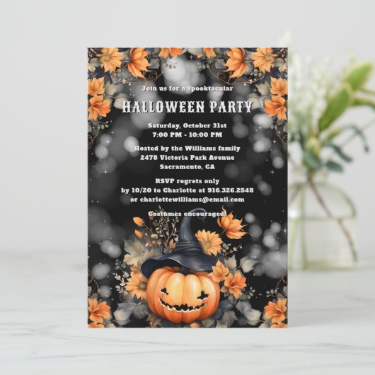 Jack O’Lantern Floral Halloween Party 招待状 (スタンド正面)