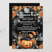 Jack O’Lantern Floral Halloween Party 招待状 (正面/裏面)