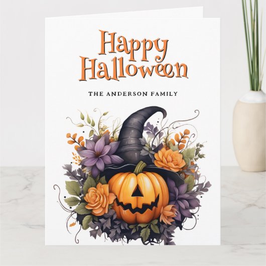 Jack O’Lantern Ghost Floral Happy Halloween Card カード (正面)