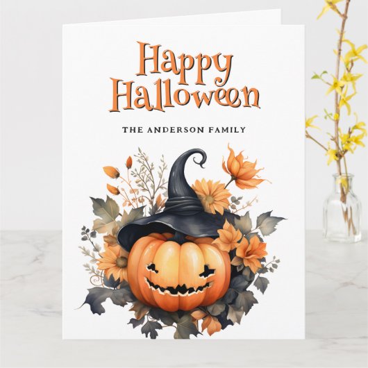 Jack O’Lantern Ghost Floral Happy Halloween Card カード (黄色い花)