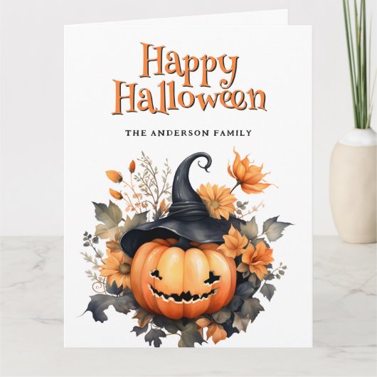 Jack O’Lantern Ghost Floral Happy Halloween Card カード (正面)
