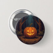 Jack O' Lantern Glowing In The Forest 缶バッジ (正面&裏面)