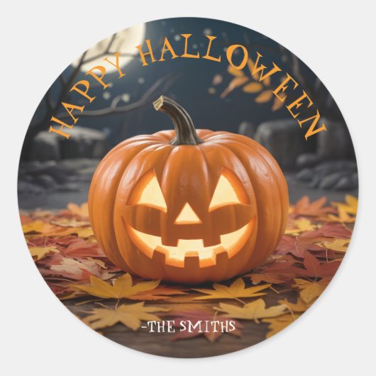 Jack O Lantern Halloween custom name sticker ラウンドシール (正面)