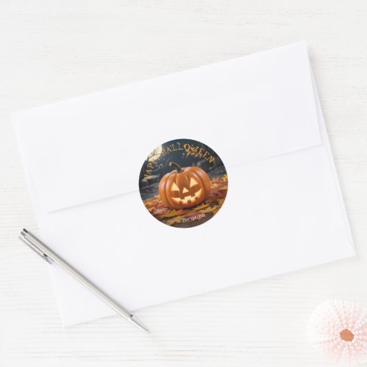 Jack O Lantern Halloween custom name sticker ラウンドシール (封筒)