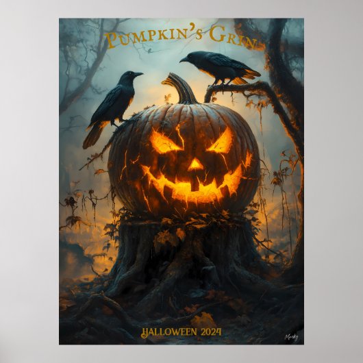Jack-O'-Lantern Halloween with Glowing Pumpkin ポスター (正面)