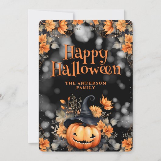 Jack O’Lantern Hat Floral Photo Halloween Card シーズンカード (正面)