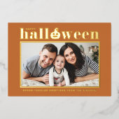 Jack-o'-lantern Orange TurkeyPhotoハッピーハローウィン 箔シーズンカード (正面)