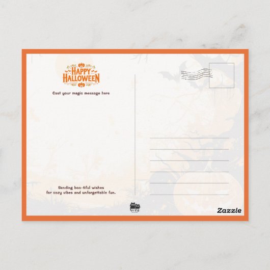 Jack O' Lanterns and Ghosts in Halloween Forest ポストカード (裏面)