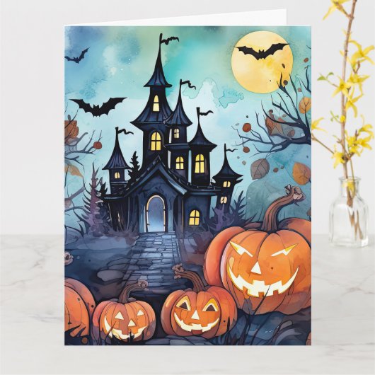 Jack O’Lanterns Haunted Mansion Ghost Halloween カード (黄色い花)