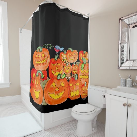 Jack-O-Lanterns with Animals シャワーカーテン (インサイチュ)
