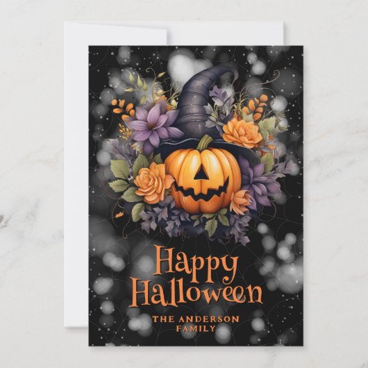 Jack O'Lantern Floral Happy Halloween Card シーズンカード (正面)