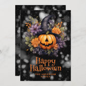 Jack O'Lantern Floral Happy Halloween Card シーズンカード (正面/裏面)
