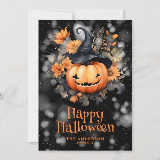 Jack O'Lantern Floral Happy Halloween Card シーズンカード (正面)