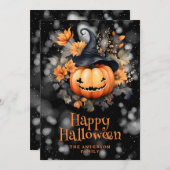 Jack O'Lantern Floral Happy Halloween Card シーズンカード (正面/裏面)