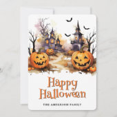 Jack O'Lanterns Bats Graveyard Halloween Card シーズンカード (正面)