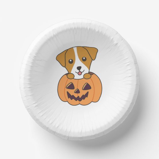Jack Russel In Pumpkin Cute Dogs Happy Halloween ペーパーボウル (正面)