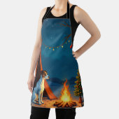 Jack Russell Christmas Camping Night Painting エプロン (インサイチュ)