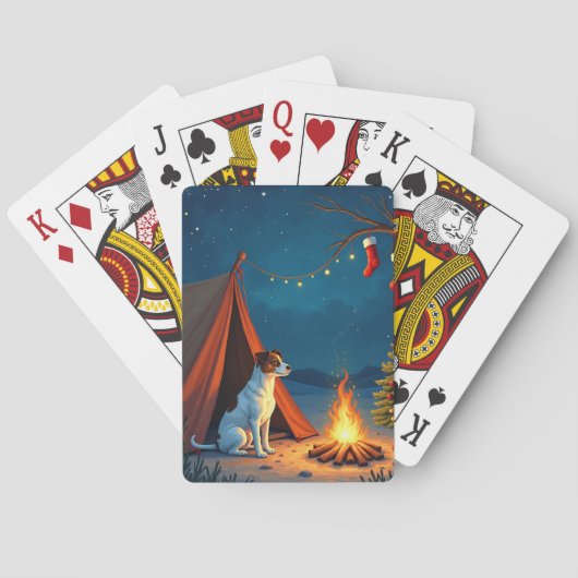 Jack Russell Christmas Camping Night Painting トランプ (裏面)