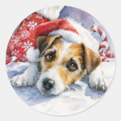 Jack Russell Christmas Round Sticker ラウンドシール (正面)