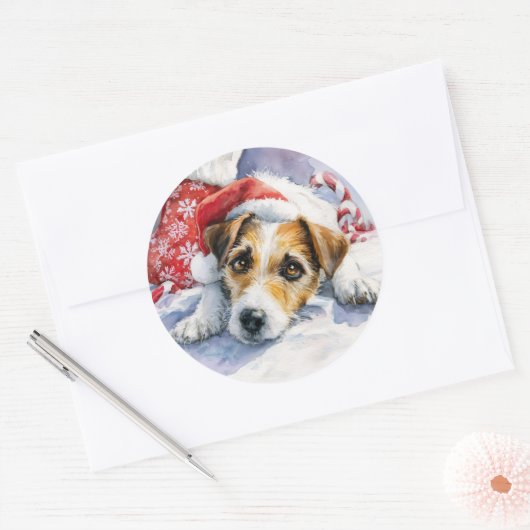 Jack Russell Christmas Round Sticker ラウンドシール (封筒)