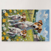 Jack Russell Dandelion Field Art ジグソーパズル (横)