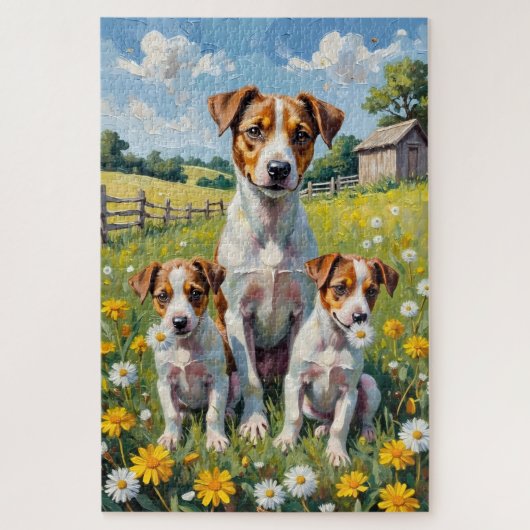 Jack Russell Dandelion Field Art ジグソーパズル (縦)