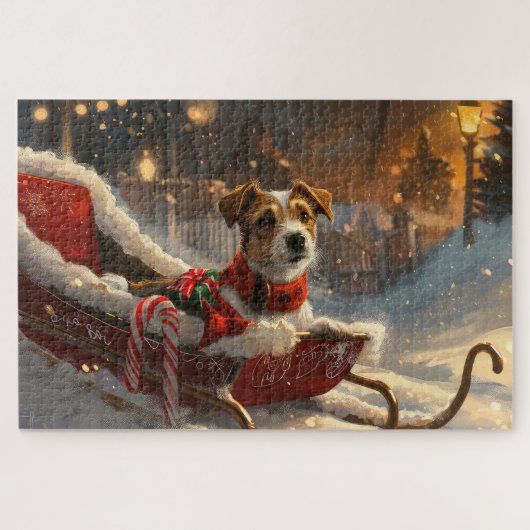 Jack Russell Dog Christmas Festive ジグソーパズル (横)