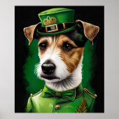 Jack Russell Dog in St. Patrick's Day Dress ポスター (正面)